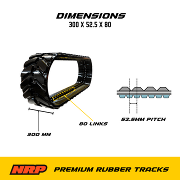 300x52.5x80 Rubber Track Fits John Deere 26D 26G 27D | Mini Excavator Replacement Track | NRP - 0
