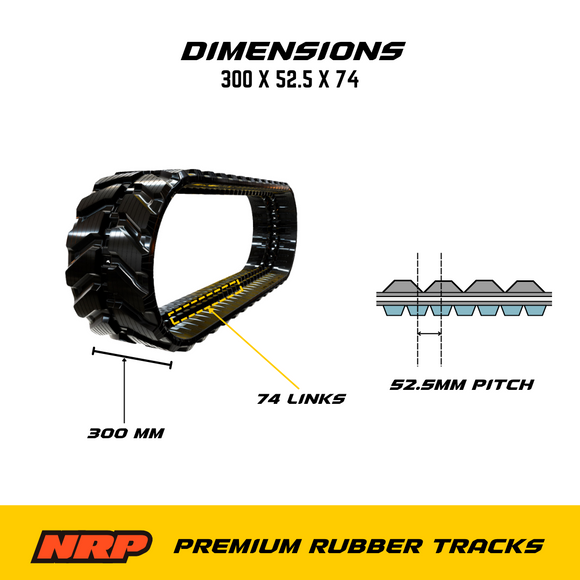 NRP Rubber Track 300x52.5Nx74 300x52.5x74 for Bobcat Hitachi Caterpillar Daewoo Terex  Gehl Mustang New Holland Vermeer Wacker Neuson Nagano Nissan Schaeff