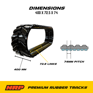 400x72.5x74 Block Pattern Rubber Track Fits Hitachi EX58, EX58MU, ZX60, ZX60U-3 + More | Mini Hex Machines Replacement Track | NRP - 0