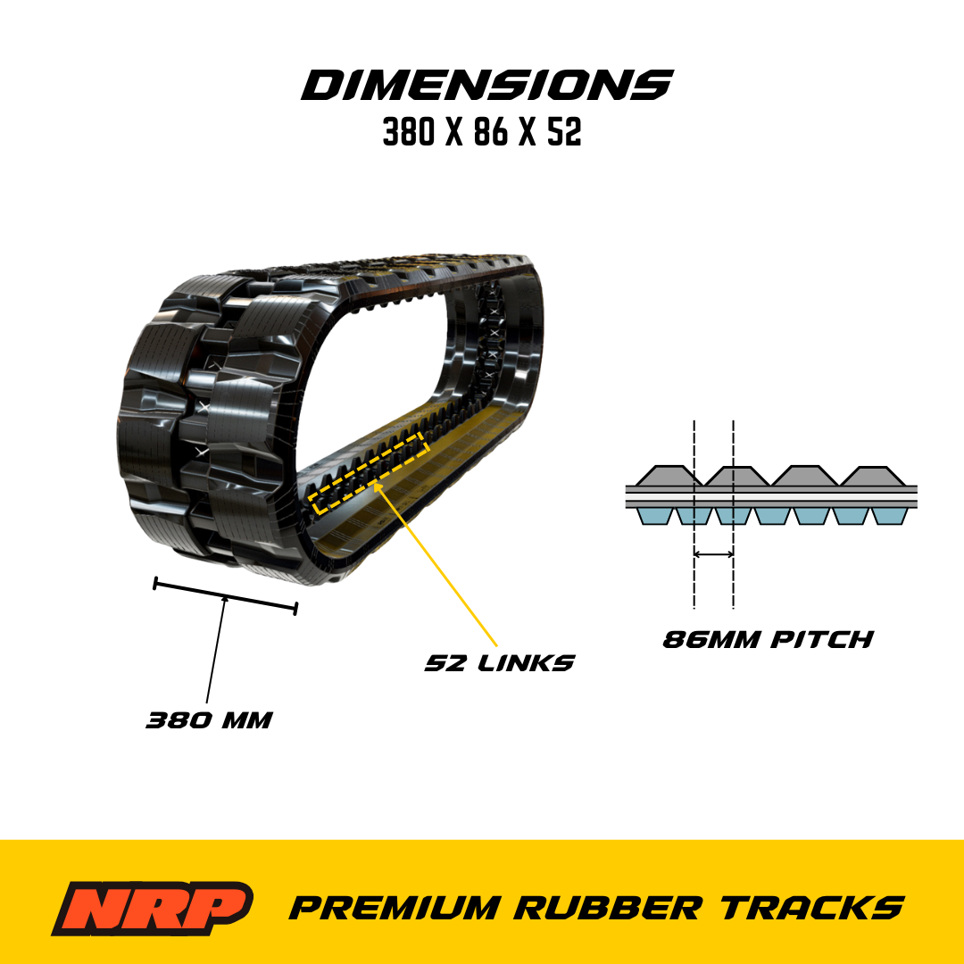 NRP Rubber Track 380x86KUx52 380x86x52 for Bobcat John Deere Kubota Takeuchi Wacker Neuson - 0