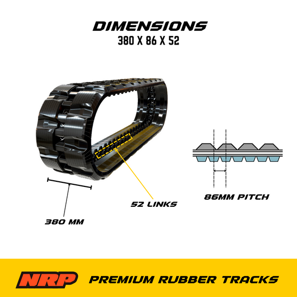 NRP Rubber Track 380x86KUx52 380x86x52 for Bobcat John Deere Kubota Takeuchi Wacker Neuson