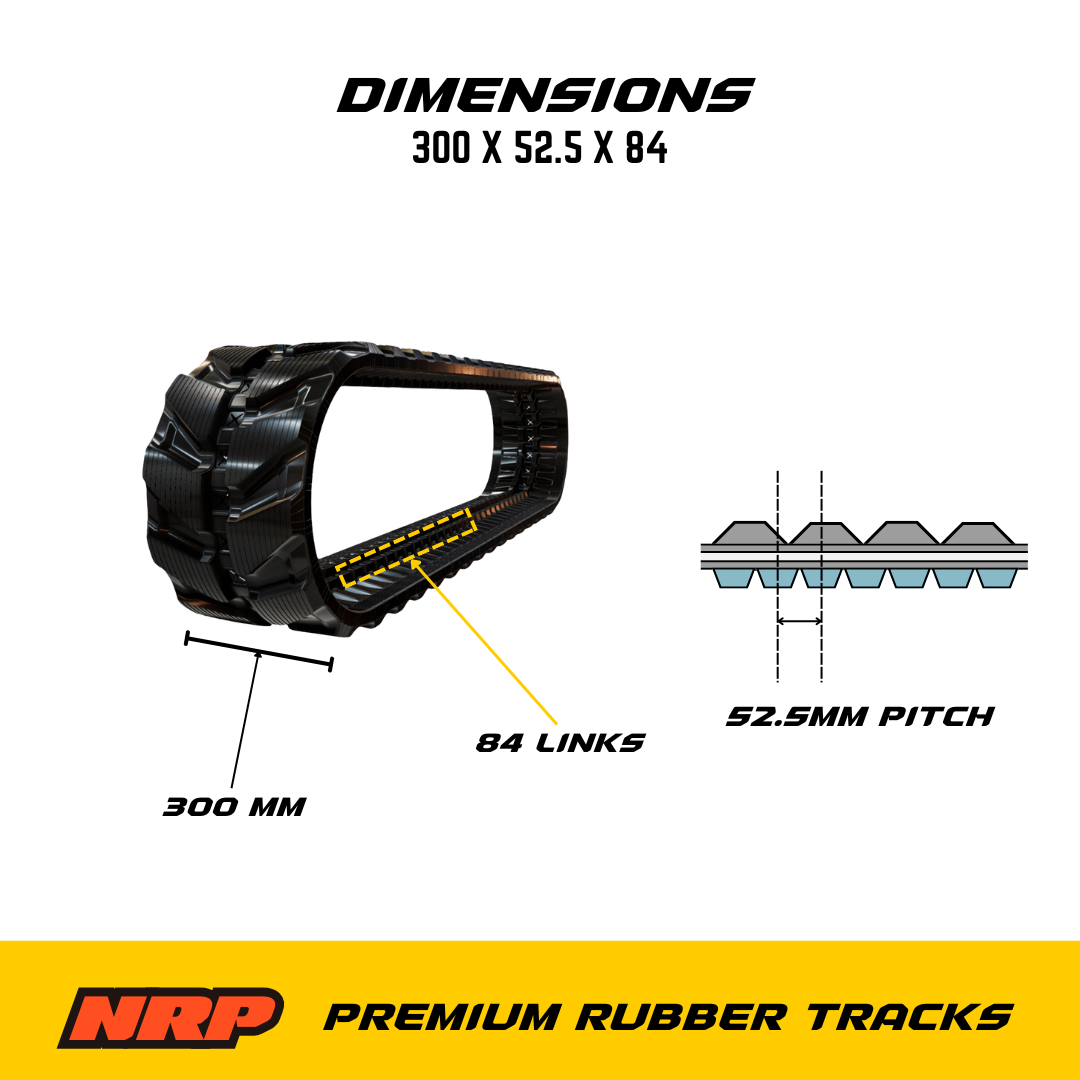 NRP Rubber Track 300x52.5Nx84 300x52.5x84 for Bobcat Caterpillar Hitachi Hyundai Komatsu Doosan Wacker Neuson Kubota - 0